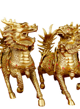 鎮宅紫铜求子财富大小麒麟摆件