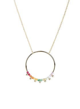 彩色晶石圆圈吊坠民族风长款项链女925纯银韦德头像儿童发展蜂业