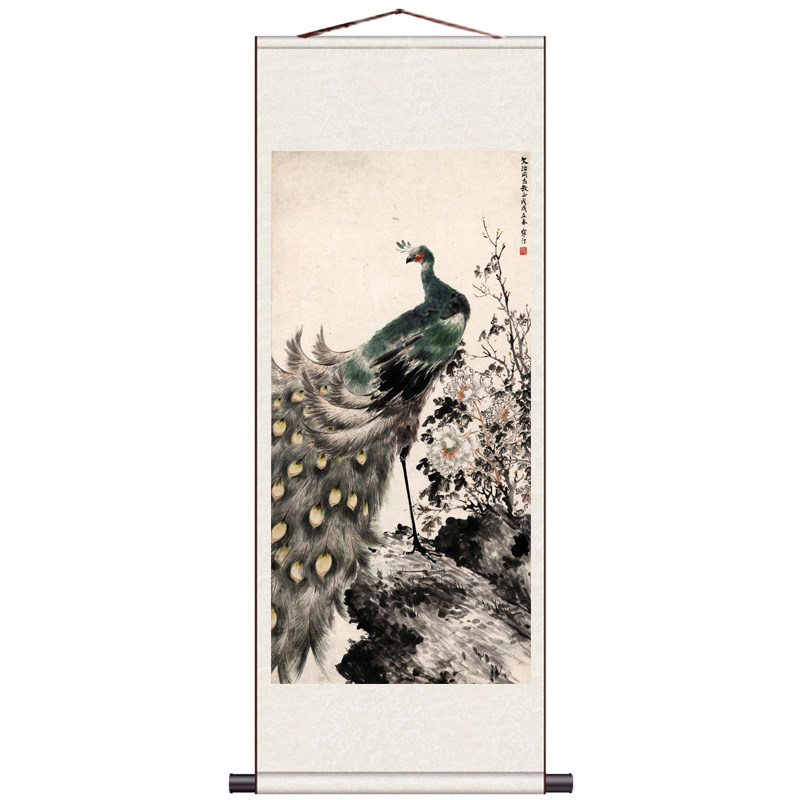 吉祥装饰画条幅卷轴画丝绸挂画玉兰彩雀图牡丹荷花小鸟花鸟字画新
