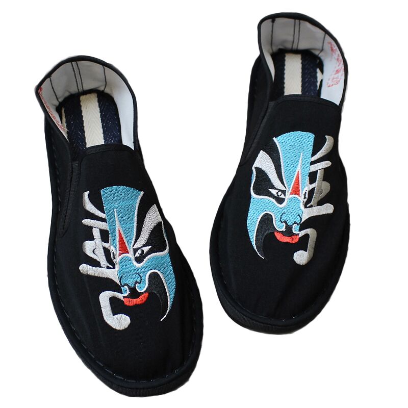 西山布鞋男手工刺绣江南京剧脸谱色鬼老北京布艺鞋社会人一脚蹬女