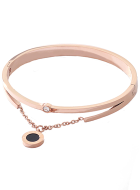 欧美风黑色圆牌钛钢流行网红手镯