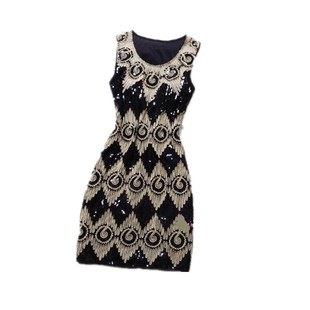 新款大码气质修身刺绣亮片钉珠连衣裙宽松欧美优雅背心裙打底裙