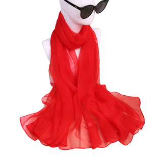 红色真丝丝巾女春秋季百搭桑蚕丝围巾大红中国红纱巾薄长款本命年