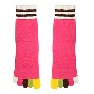 冬季女士加厚纯棉毛圈五指袜保暖中筒高腰韩版加绒毛巾袜子4双装