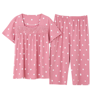 莫代尔棉睡衣女夏天短袖七分裤薄款居家服中年妈妈加大码两件套装