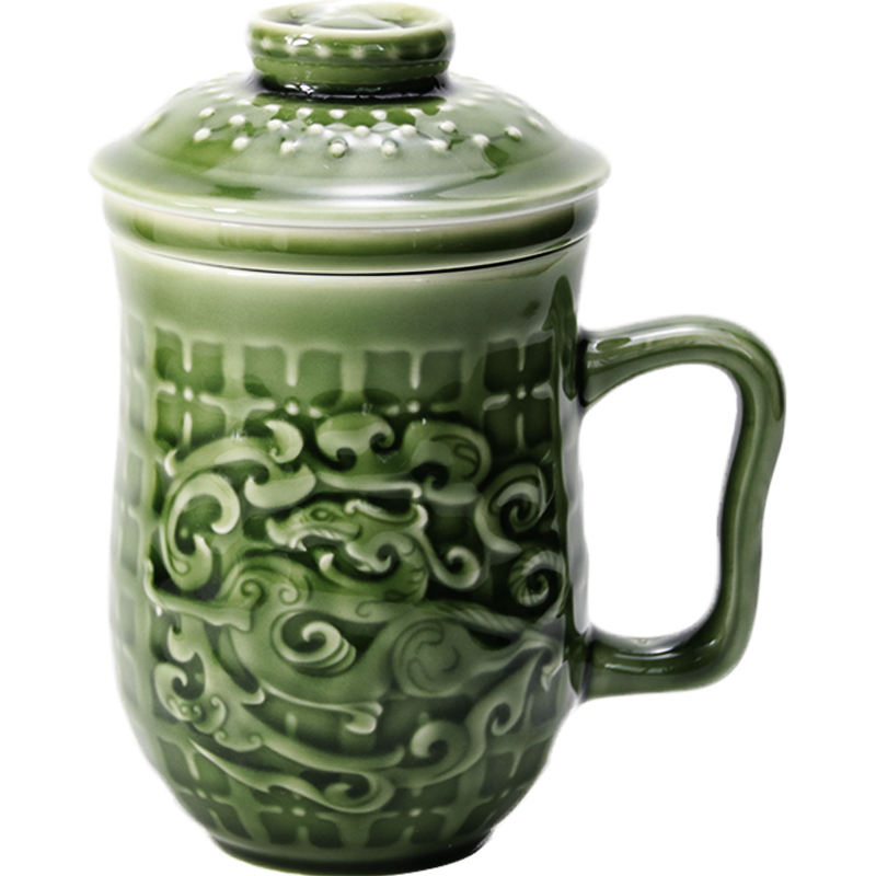 台湾乾唐轩活瓷杯势在必得鎏金三件杯陶瓷男士泡茶杯商务礼品水杯