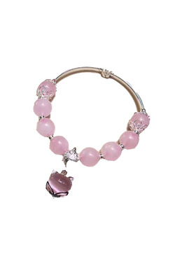 天然粉晶手链女玛瑙银小狐狸吊坠