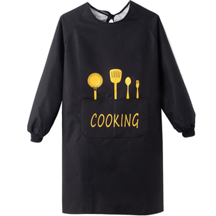 长袖围裙定制logo印字家用罩衣大人外套女时尚工作厨房防水防油男