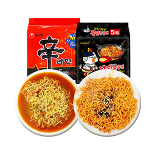 韩国进口方便面拉面 三养超辣火鸡面干拌面+农心辛拉面组合10袋装