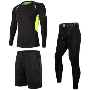 长袖健身服套装男秋冬锻炼跑步衣服紧身训练服健身房运动服三件套