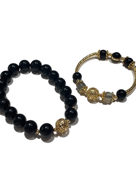 金弯管黑曜石情侣款女小众设计