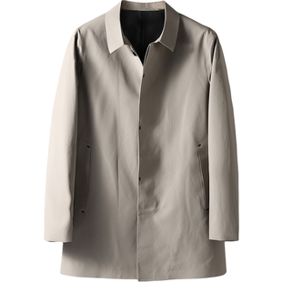 品质做工系 压胶工艺秋冬季简约翻领修身中长款男风衣外套