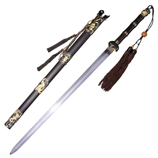 龙泉市泉字号宝剑礼品剑乌木阴阳玄武剑花纹钢手工传统硬剑未开刃