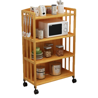 背板楠竹可移动滑轮烤箱置物架