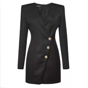 韩爱的迫降孙艺珍世丽同款黑色V领短款收腰西服连衣裙OL气质通勤