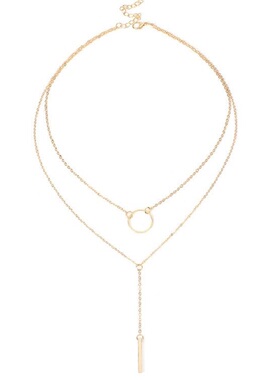 欧美镂空圆形长条几何吊坠项链