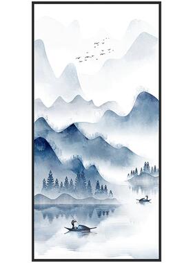 新中式风水墨竖版进门招财装饰画