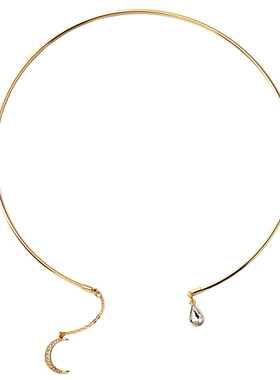 颈链女年会礼服金色女月亮镶钻