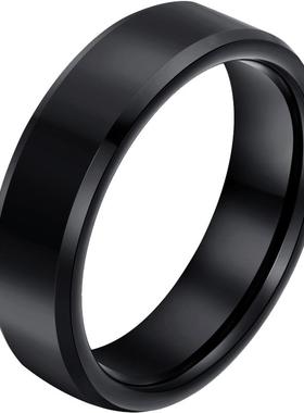 钨金单身黑色日韩潮人刻字戒指