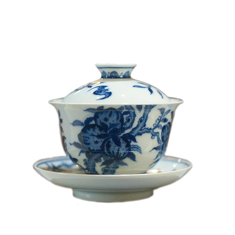 青花盖碗太朴柴窑九桃五福寿桃非余寅窑九段烧小雅春风祥玉于君窑
