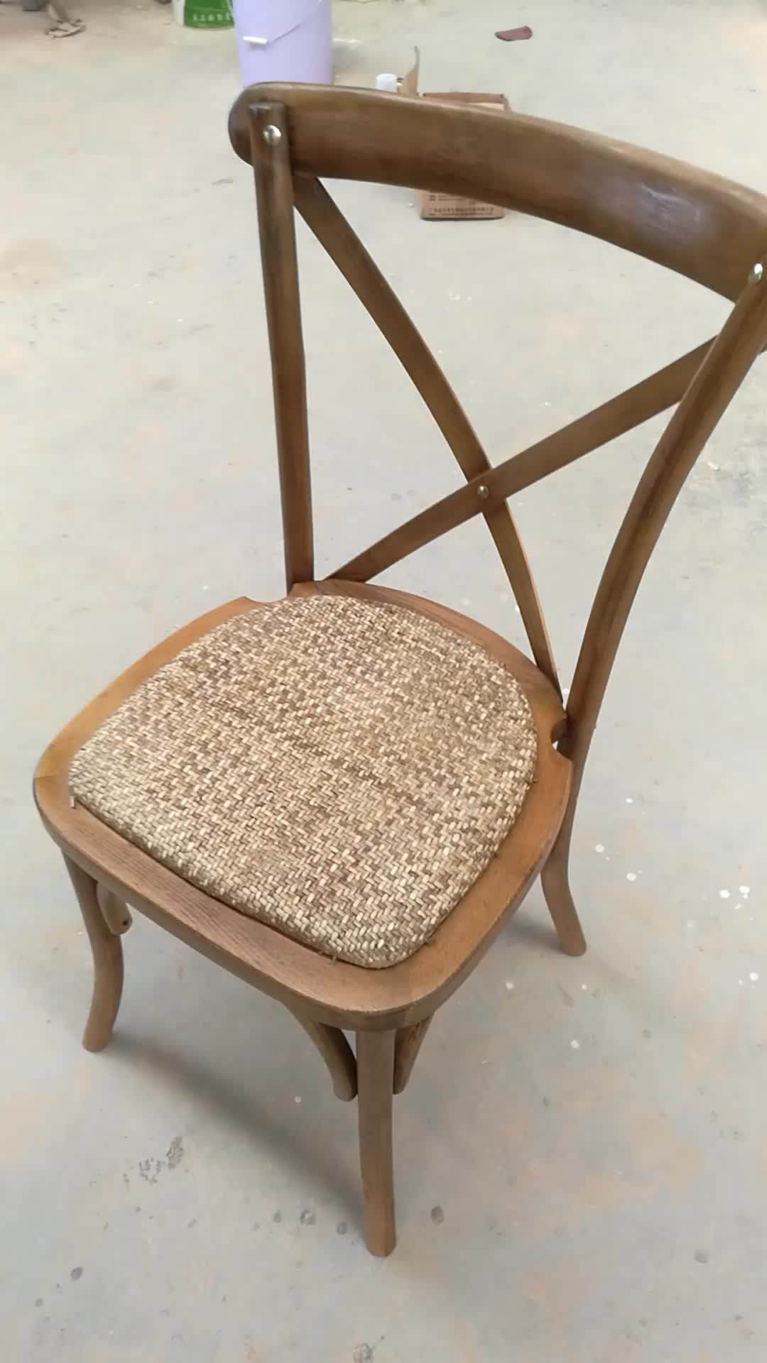 Wooden Stackable Rattan Cushion Sillas Farmhouse Cross Back Chairs