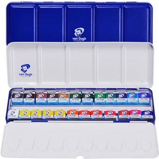 樱花梵高固体水彩24色凡高固体水彩艺术家透明水彩铁盒半块管装水彩12色36色48色