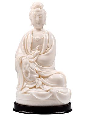 戴玉堂陶瓷摆件《猪油白坐蒲团观音》林禄扬德化白瓷佛像家居饰品