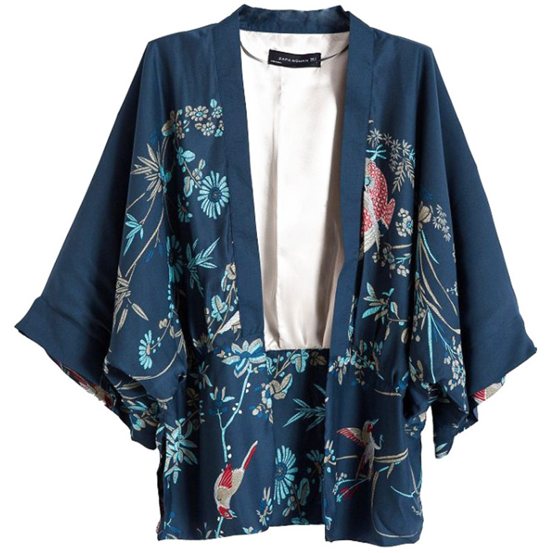 和风短外套女夏复古宽松显瘦印花开衫蝙蝠衫日式和服女外套防晒衫