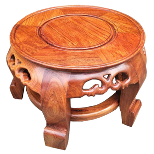 缅甸花梨木圆形底座花瓶鱼缸奇石木托架 实木小圆凳新中式花几
