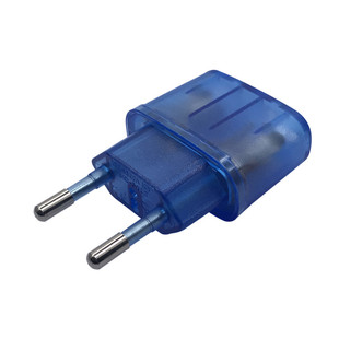 电源转换器德标美式国用欧规英版插头转圆扁二孔插座蓝色透明