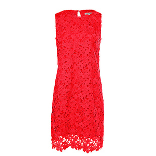 无袖黄色背心直筒红色水溶花蕾丝连衣裙夏镂空大码白色女装春秋款