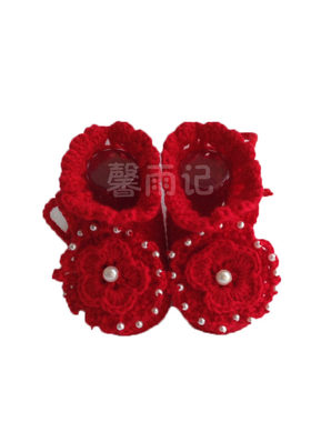 粉红色宝宝手工编织鞋手钩公主鞋
