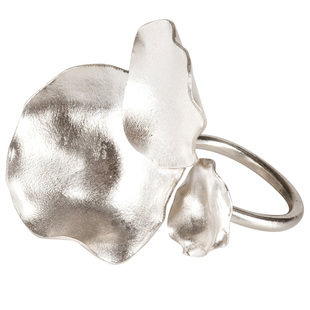 原创设计手工食指戒指女 花瓣纯银可调节开口大戒指 个性夸张时尚