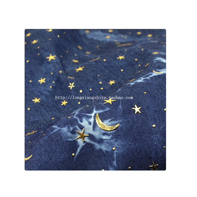 潮流新款烫金月亮星星牛仔布料