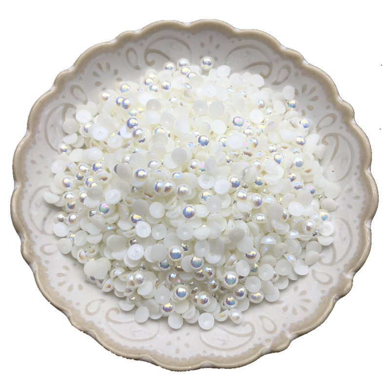 DANA半圆纯白米色幻彩仿白AB珍珠指甲贴片平底美甲服饰diy饰品钻