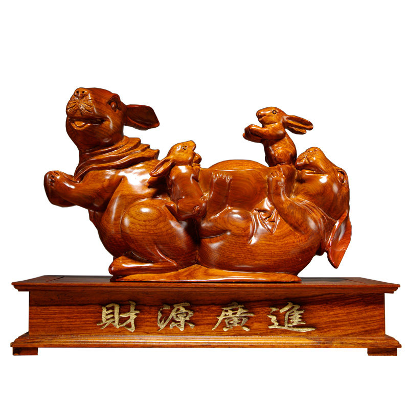 兔子摆件雕刻红木工艺品