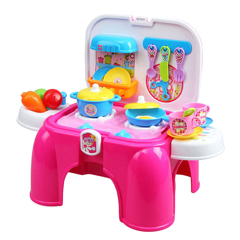 雄城儿童过家家玩具厨房玩具套装多功能游戏椅两用凳子带灯光音乐