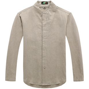 楠唐装衬衣中国风春季上衣苎麻衬衫男长袖中年全麻新中式打底赤枫