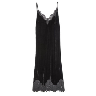 春夏收腰eggsshop吊带蕾丝拼接丝绒长款连衣裙修身显瘦马思纯同款