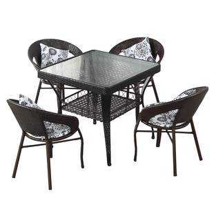 简约收纳阳台方茶几户外茶楼钢化玻璃储物小茶几手工防藤编方桌子