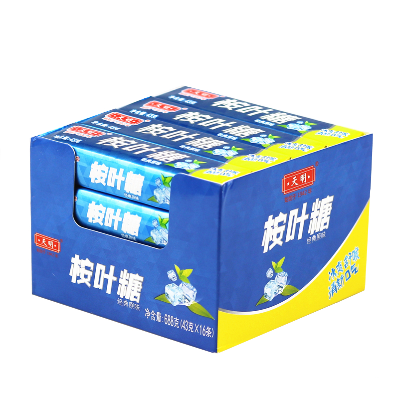 上海天明桉叶糖43g老式经典原味薄荷糖清凉嗓子五味草本润喉糖果