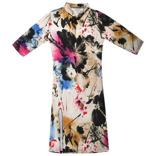 古典旗袍短款复古改良走秀旗袍连衣裙肚皮舞服舞蹈表演旗袍裙团服