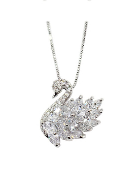 s925银小天鹅项链吊坠女鸭子日韩