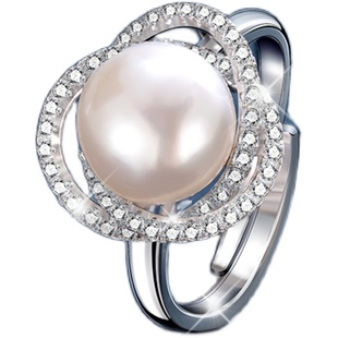 天然淡水真银珍珠戒指时尚个性食指戒指女纯银妈妈款小众设计感