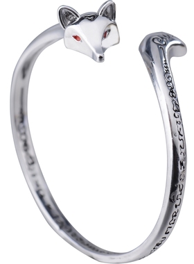 古法开口藏银九尾狐手镯女士狐狸