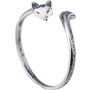 古法开口藏银九尾狐手镯女士小狐狸气质复古轻奢小众活口精致手链