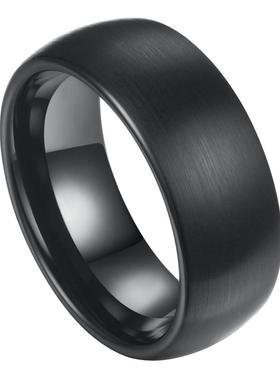 钨金黑色拉丝男士食指戒指高级感