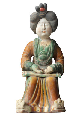 唐三彩仕女陶瓷胖妞古董书架摆件
