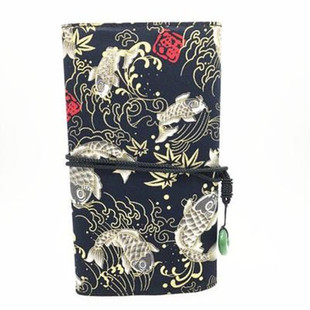 包邮黑金锦鲤10孔烫金布料刷包化妆刷 复古收纳包和风中国风便携