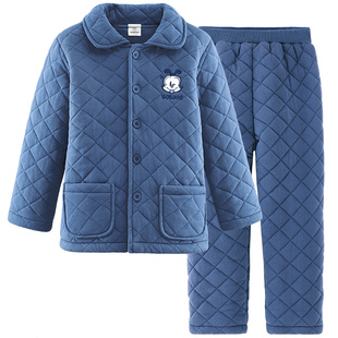 巴布豆儿童睡衣冬季加厚款纯棉男童家居服套装女童男孩宝宝大童